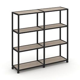 Shelf Mobile Стеллаж 4 уровня 2 секции VR.LT-STK-411.10 Дуб Аттик/Металл Черный 1970*400*1523 - Фото предпросмотра