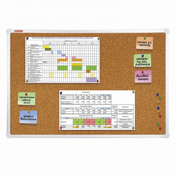 Доска пробковая для объявлений 60х90 см, алюминиевая рамка, ГАРАНТИЯ 10 ЛЕТ, РОССИЯ, BRAUBERG, 231712 - Вид 5