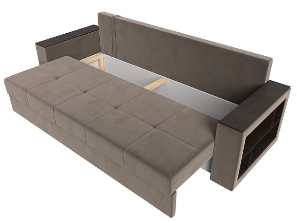 Диван прямой Дубай Лайт полки справа (полностью велюр коричневый) - Вид 7