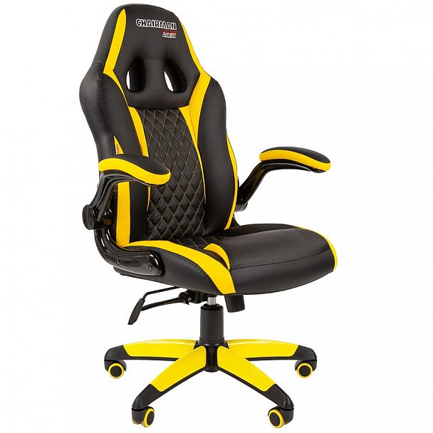 Кресло CHAIRMAN GAME 15, экокожа, черный/желтый - Вид 1