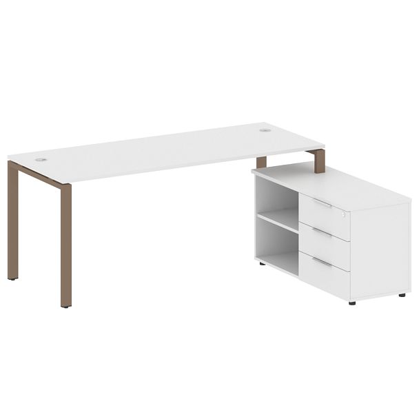 Metal System Р. ст. с тумбой на П-образном м/к БП.РС-СТС-2.5 (R) Белый/Мокко металл 1900*1520*750 - Вид 1