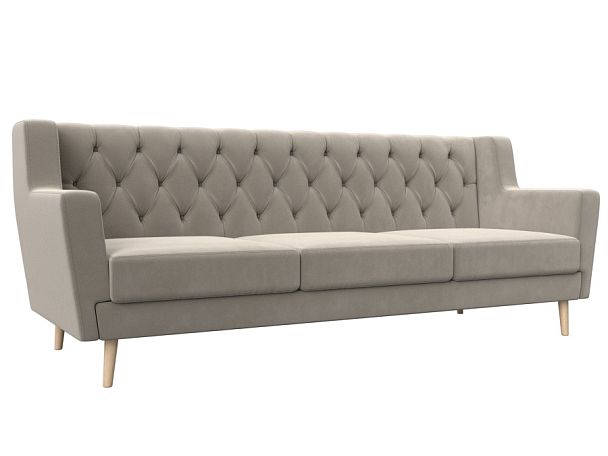 Прямой диван Брайтон 3 Люкс (полностью микровельвет бежевый) - Вид 1