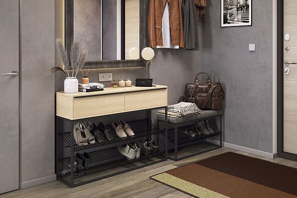 Обувница Крафт 2 LMN-02.1797 черный муар/дуб сонома - Вид 2