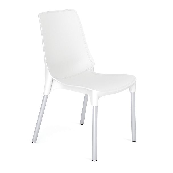 Стул для столовых, кафе, дома SHT-S75, серебристый металлический каркас, пластик белый, стопируемый - Вид 2
