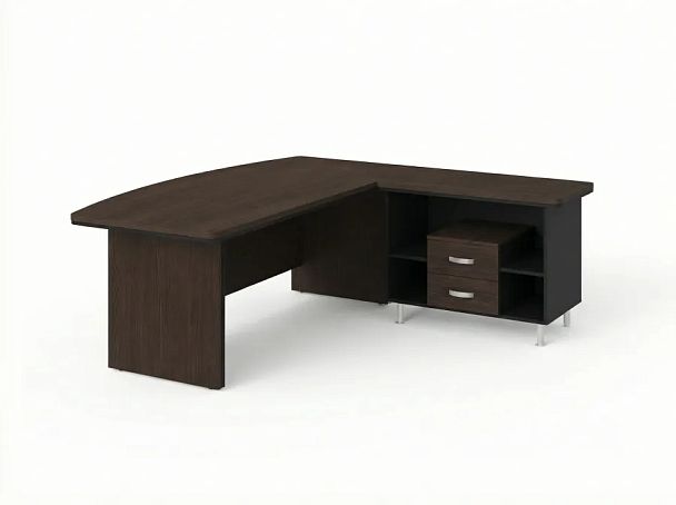 BRL RB070-180x200R Стол руководителя угловой R с тумбой 2 ящика 1800х2000х760 Венге/Черный - Вид 1