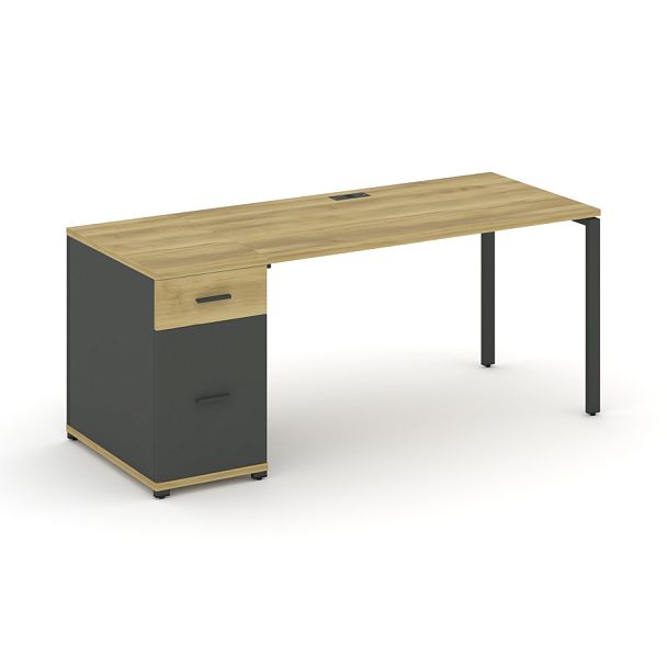 Concept Стол рабочий с 1 опорной тумбой CN.SP-408 W Дуб Винченцо/Антрацит/Металл Антрацит 2000*720*750 - Вид 1
