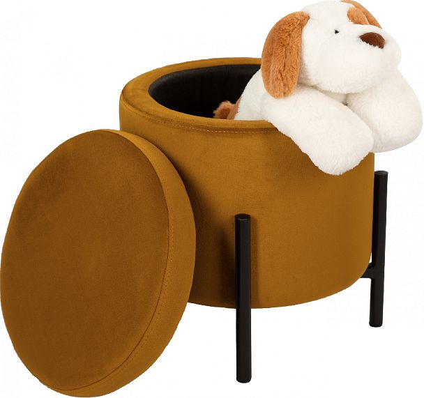 Комплект пуфов Кен с местом для хранения Горчичный велюр Confetti chai tea/черный, 2 шт. - Вид 3