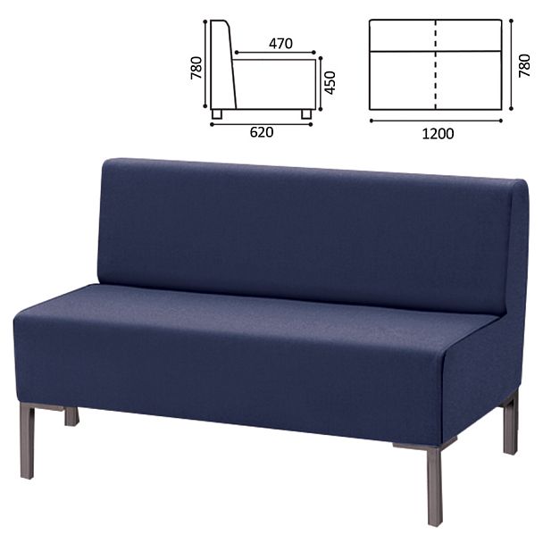 Диван мягкий двухместный "Хост" М-43, 1200х620х780 мм, без подлокотников, экокожа, темно-синий - Вид 1