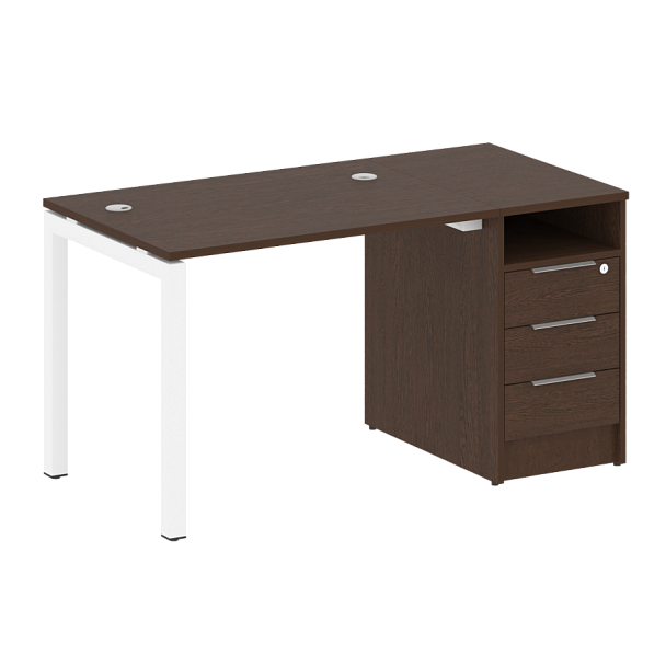Metal System Quattro Р. ст. с тумбой на П-образном м/к 50БП.РС-СТП-1.1 Венге/Белый металл 1412*720*750 - Вид 1