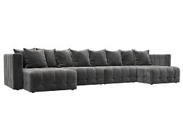 Диван П-образный Лига-052 НПБ Лонг Велюр серый - Фото предпросмотра