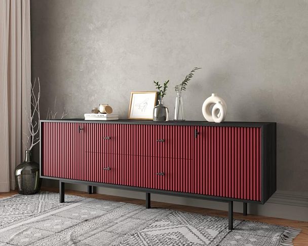 Комод две дверки и четыре ящика Emerson арт EM19/red/L - Вид 3