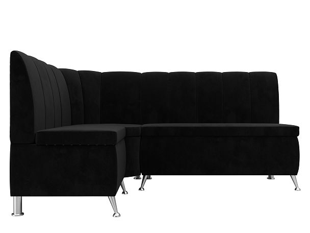 Кухонный угловой диван Кантри левый (полностью велюр черный) - Вид 2
