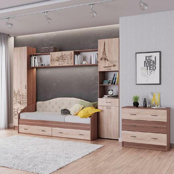 Навесная секция Орион (350х1940х270) ясень шимо/дуб сонома - Вид 2