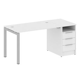 Metal System Quattro Р. ст. с тумбой на П-образном м/к 50БП.РС-СТП-1.2 Белый/Серый металл 1612*720*750 - Фото предпросмотра