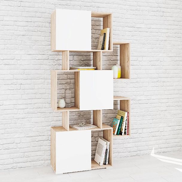 Стеллаж Ромео-9 (1006*2000*315) дуб сонома/белый - Вид 1