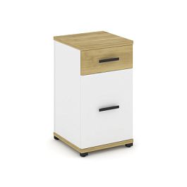 Concept Тумба опорная/приставная 1 ящ.+1 распаш. фасад CN.TUO-005 W Дуб Винченцо/Белый Бриллиант/Металл Черный 420*420*750 - Фото предпросмотра