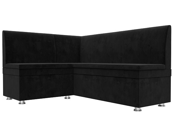 Кухонный угловой диван Уют левый (полностью велюр черный) - Вид 3