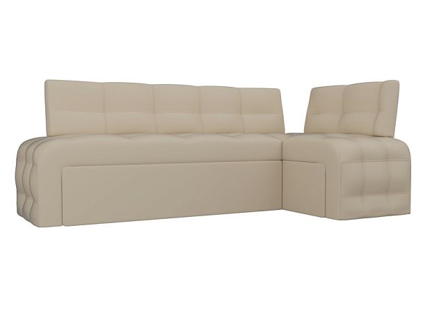 Кухонный угловой диван Люксор правый (полностью экокожа бежевая) - Вид 1