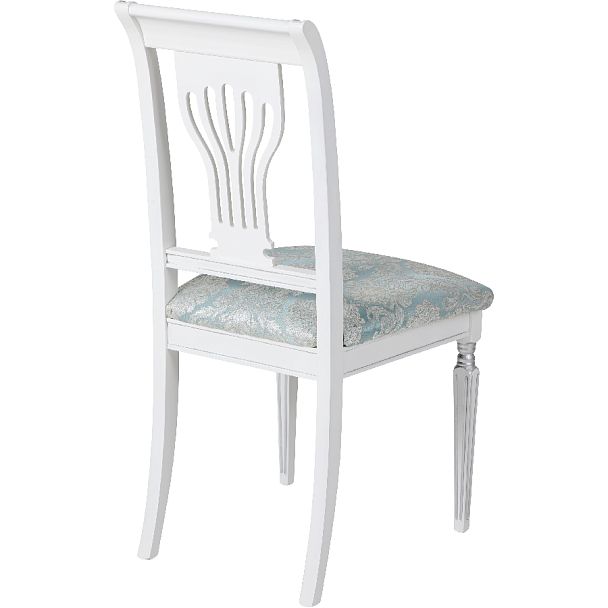 Стул деревянный с мягким сиденьем Мендельс Белая эмаль серебрянная патина/Бирюзовый жаккард - Вид 4