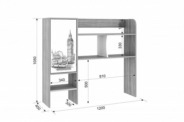 Лайт-1 Надстройка стола компьютерного 1200 NKL01S1.2.1623 дуб сонома/белый - Вид 4