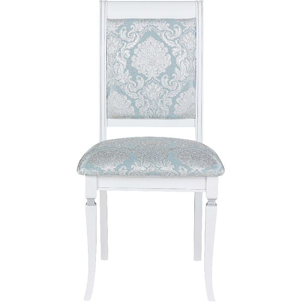 Стул деревянный с мягким сиденьем Бармс Белая эмаль серебрянная патина/Бирюзовый жаккард - Вид 2