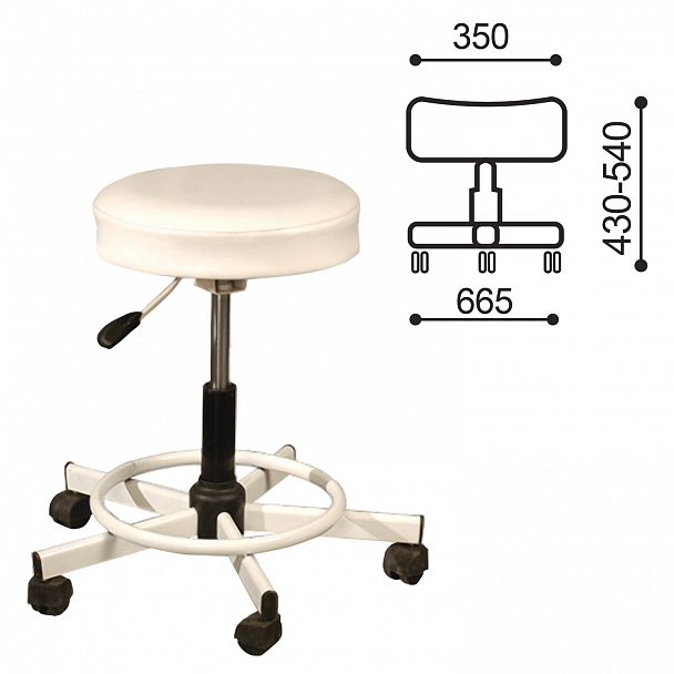 Кресло РС12, без спинки, без подлокотников, кожзам, белое, РС01.00.12 б/сп - Вид 3
