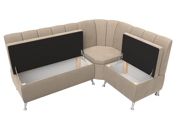 Кухонный угловой диван Кантри правый (полностью велюр бежевый) - Вид 6