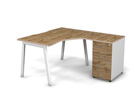 MATRIX 121S190-A Стол эгоном-й с тумбой R, пров-ик вырезной (А-опоры) 1380х1580х775 Дуб Крафт/Белый - Фото предпросмотра