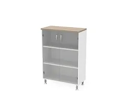 БЕРЛИН / BERLIN Стеллаж закрытый витрина стекло 900х430х1290 Шорвуд/Белый - Фото предпросмотра