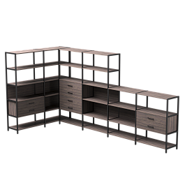 Набор стеллажных систем №18 Everprof EVO 1635x3630x1840 Дуб Пасадена/Черный - Фото предпросмотра