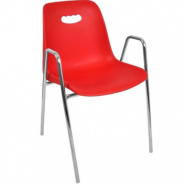 Стул Venezia (4 высокие ножки c подлокотниками), каркас хром, красный, стопируемый - Вид 1