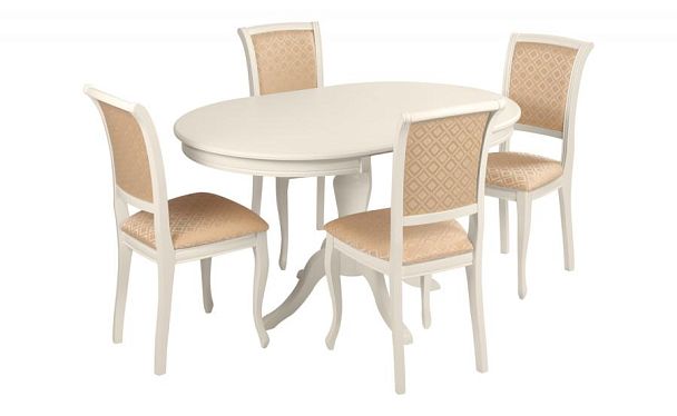 Обеденная группа стол Элат D90(130)х90х76 Слоновая кость и 4 стула Арктос Слоновая кость/Бежевый жаккард - Вид 1