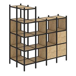 Loft Угловой внешний стеллаж наборный VR.L-57 Тиквуд светлый/Чёрный металл 862*1694*1869 - Фото предпросмотра