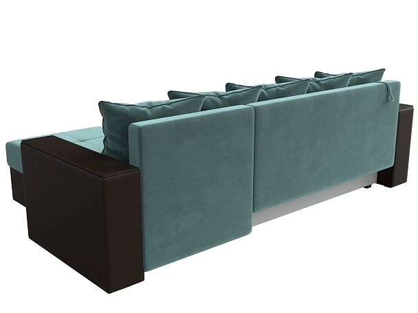 Диван угловой Дубай Лайт угол правый (основа велюр бирюзовый, компаньон экокожа коричневая) - Вид 6