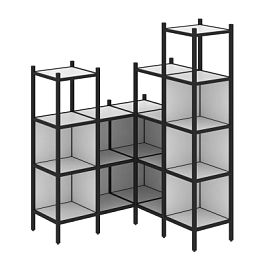 Loft Угловой внутренний стеллаж наборный VR.L-39 Белый бриллиант/Чёрный металл 1278*1278*1869 - Фото предпросмотра
