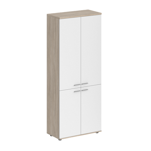 Шкаф высокий Sigma 800х400х1955, 4-х дв, з.ст HDF / корпус: дуб светлый; фасады: белый - Вид 1