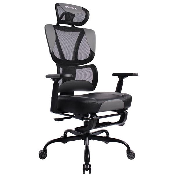 Кресло BRABIX PREMIUM "Venom GM-530", подножка, синхромеханизм, экокожа/сетка, черное/серое, 532951 - Вид 2