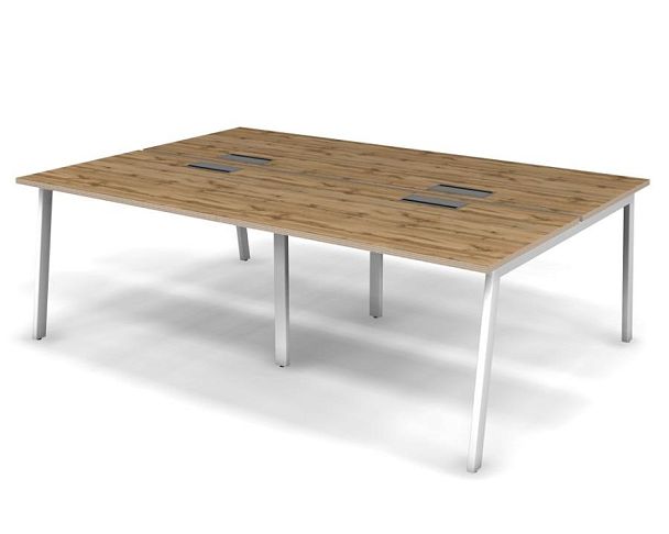 MATRIX 121S402-A Стол прямой двойной бенч, пров-ик Merida (А-опоры) 2360х1590х775 Дуб Крафт/Белый - Вид 1