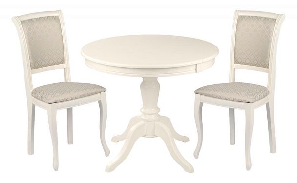 Обеденная группа стол Элат D90(130)х90х76 Слоновая кость и 2 стула Арктос Слоновая кость/Бирюзовый жаккард - Вид 1