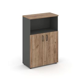 Style Project Шкаф средний широкий SN.STS.E-201 Антрацит/Дуб Табак/Черный Ручки 796*400*1203 - Фото предпросмотра