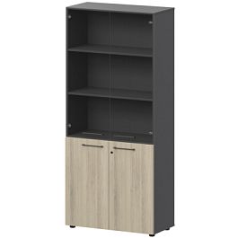 Шкаф высокий закрытый с стеклом СМШ58.28F.38SM(Ч) Кронберг/Графит 792x380x1990 Кортез - Фото предпросмотра
