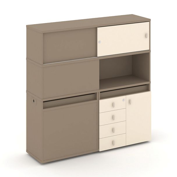 Estetica Набор №30. Тумба двойная+высокая надставка ES.NB.2V-30 Латте/Сатин 1500*410*1520 - Вид 1