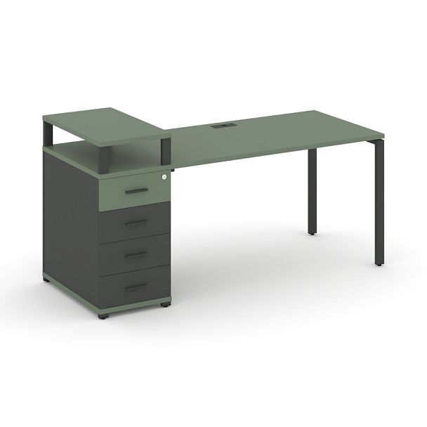 Concept Стол рабочий с 1 опорной тумбой CN.SP-410 W Кобо/Антрацит/Металл Антрацит 1600*720*917 - Вид 1