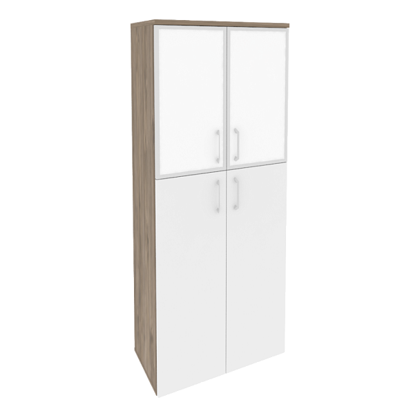 Onix Шкаф высокий широкий O.ST-1.7 R white Тиквуд темный/Белый бриллиант/Стекло white 800*420*1977 - Вид 1