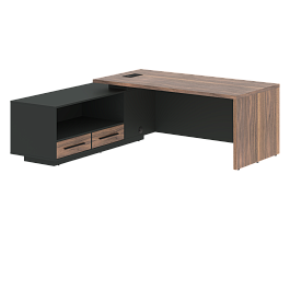 Стол руководителя с тумбой VRCT 2119(L) Американский орех/Черный матовый/Яшма черный 2100х1900х750 V - Фото предпросмотра