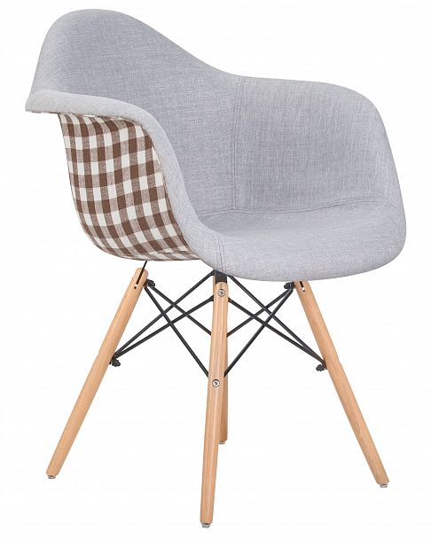 Стул обеденный DOBRIN DAW MONICA (ножки светлый бук, сиденье 009 коричневая клетка, бежевая ткань) - Вид 2