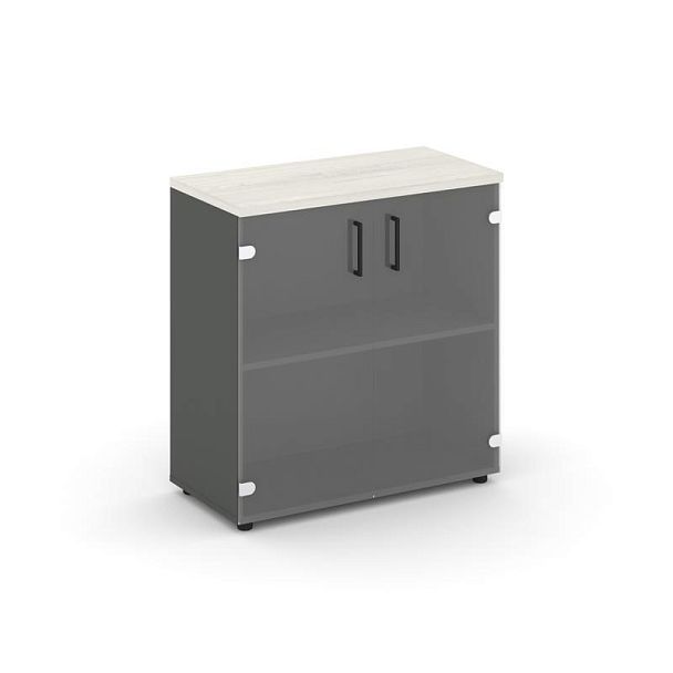 Style Project Шкаф низкий широкий SN.STS.E-302 Антрацит/Дуб Наварра/Прозрачный/Черный Ручки 796*400* - Вид 1