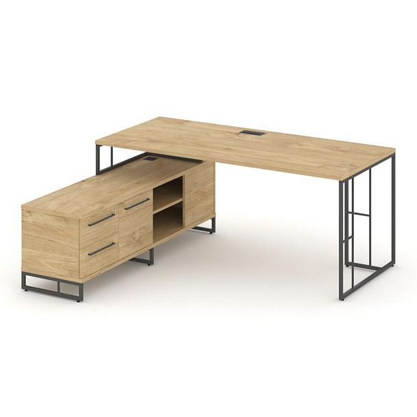 Rift Direct Стол руководителя на опорной тумбой RF.SRT-24 (L) Тиквуд Светлый/Металл Антрацит 1580*1600*750 - Вид 1