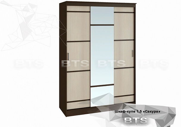 "Сакура" шкаф-купе 1,5м (1500х2216х610) венге/лоредо - Вид 1