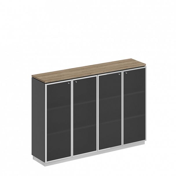 Шкаф для документов средний со стеклянными дверьми в рамке "City" СИ 321  дуб гладстоун светлый/антрацит премиум - Вид 1